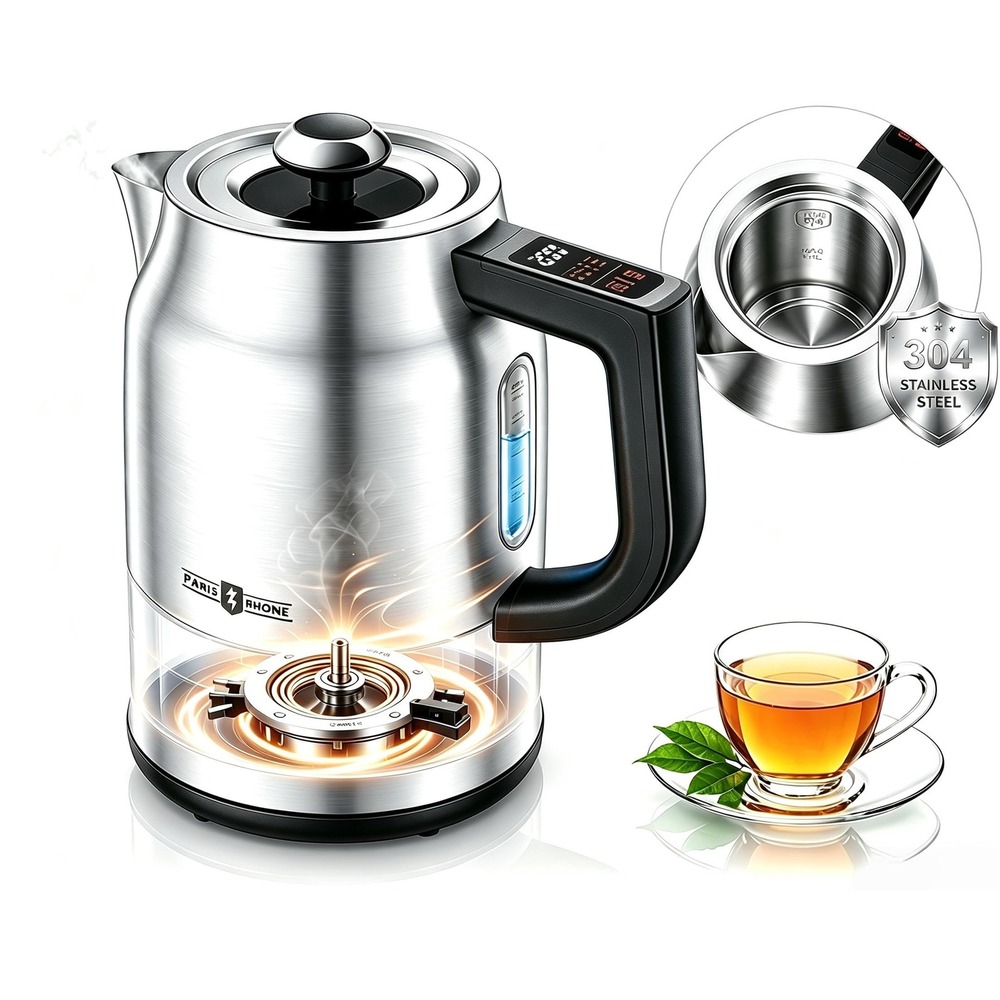 Paris Rhone Electric Kettle 1.7L 1500W Stainless Steel Tea Pot Variable Temp
